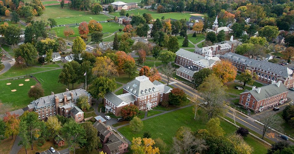 An autumn aerial view of Choate Rosemary Hall
